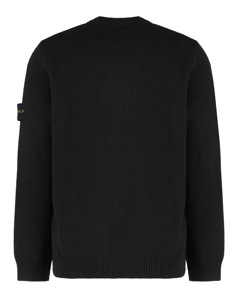 Stone Island Men's Crew Neck Cotton Sweater Black Sweatshirts Black