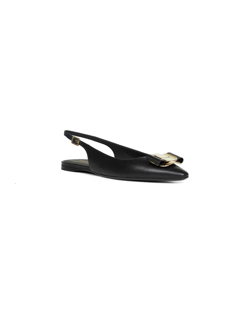 Ferragamo Women's Black Flat Slingbacks With Vara Plate Lambskin Pumps High Heel Shoes Black