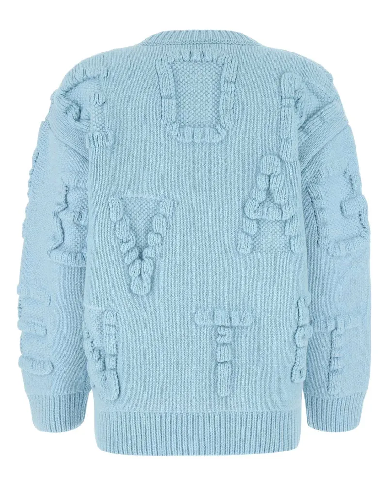 Bottega Veneta Women's Light Blue Stretch Wool Blend Shetland Alphabet Oversize Sweater 8955 Exterior: Elastane Nylon Maglieria Blue