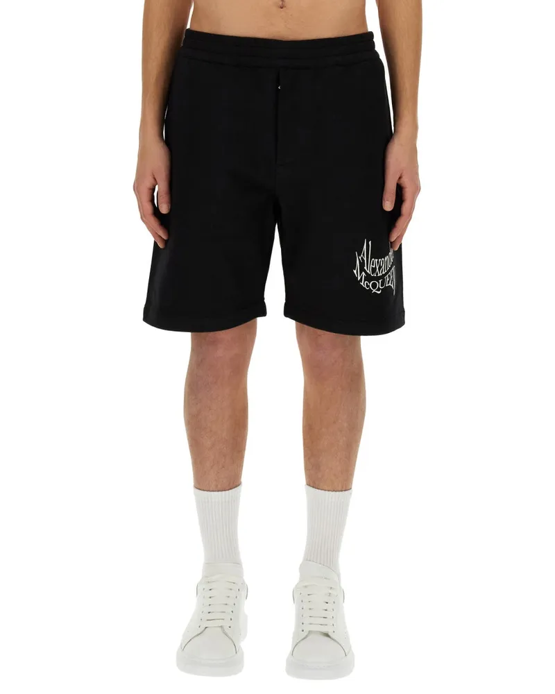 Alexander McQueen Logo-Detailed Cotton Bermuda — Black Black