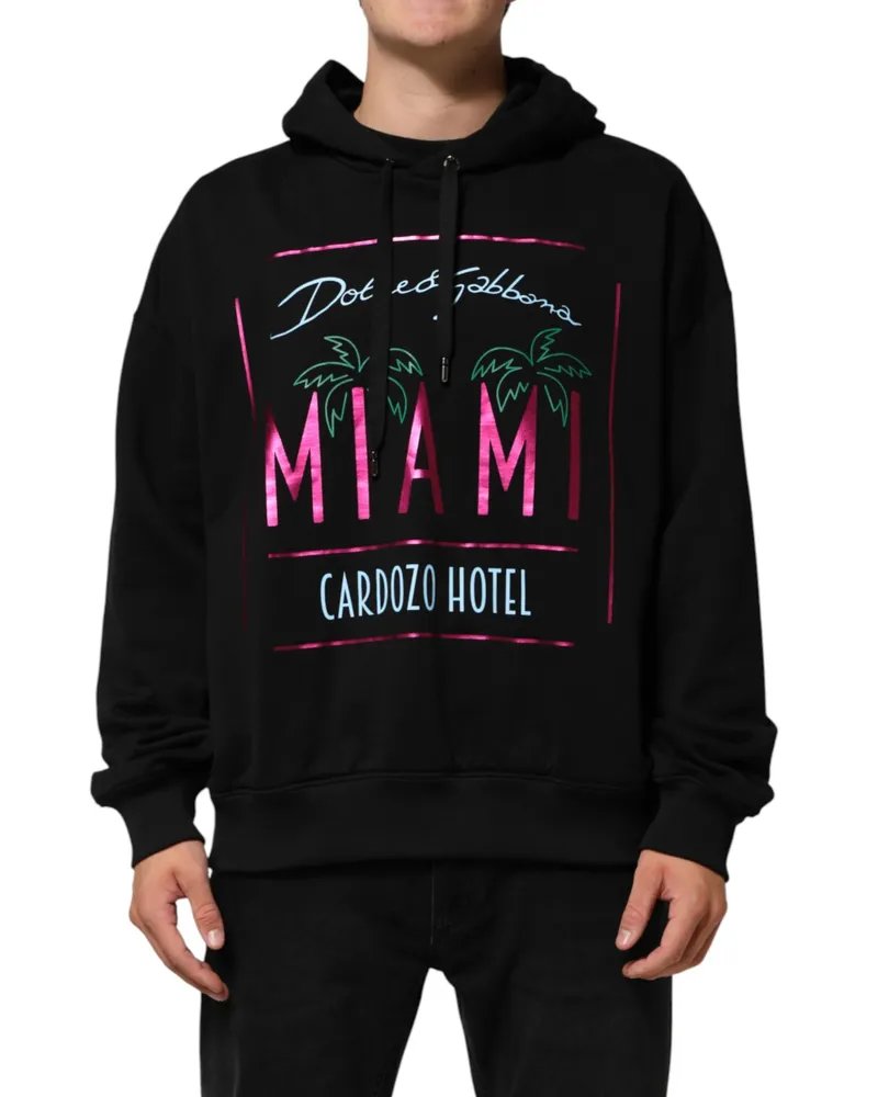 Dolce & Gabbana Black Printed Hooded Men Sweatshirt Sweater Clothing Black