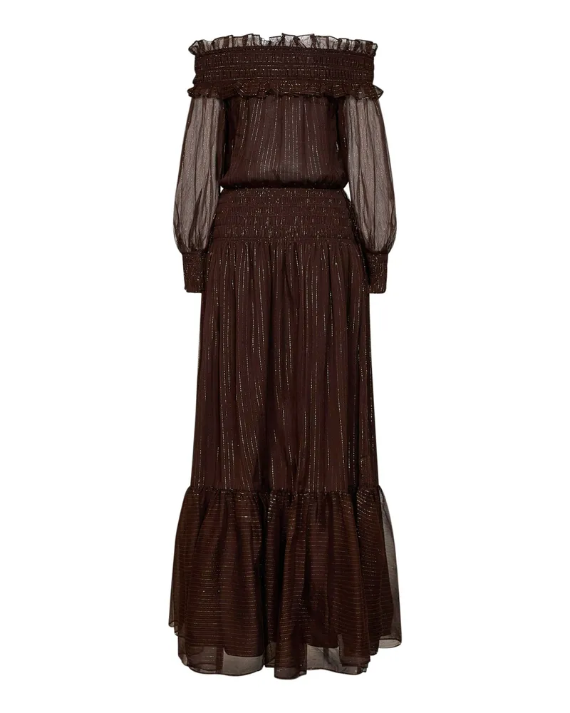 Self-Portrait Women's Maxi Dress Lamé Georgette Brown Silk Brown