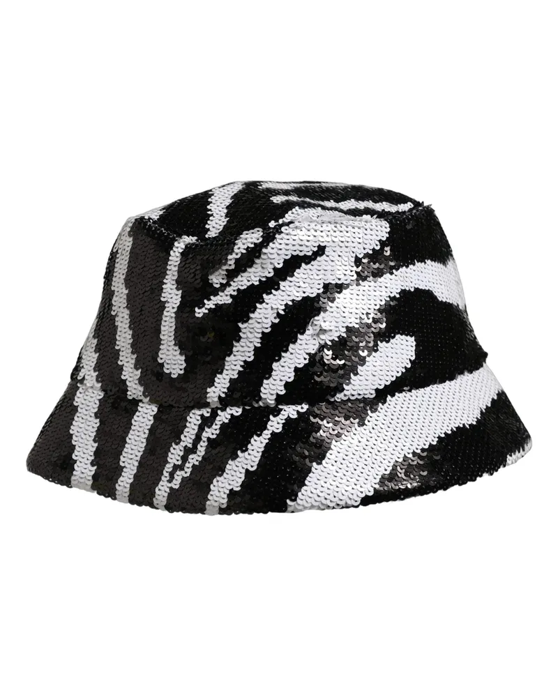 Dolce & Gabbana Men Black White Zebra Sequin Bucket Cap Hat And Cotton Elastane Black