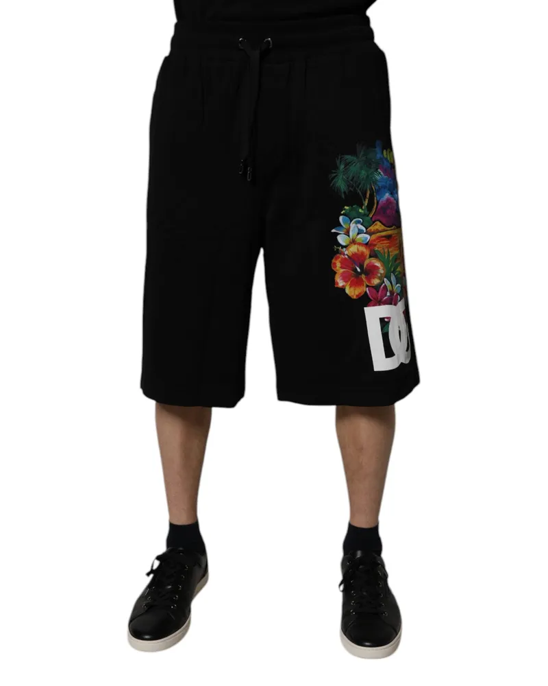Dolce & Gabbana Men's Black Cotton Logo Floral Print Bermuda Shorts Black