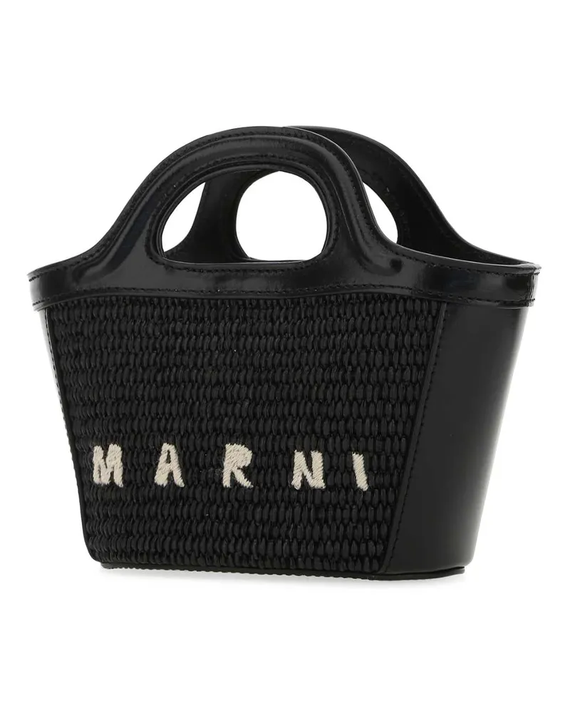 Marni Women's Black Leather And Straw Micro Tropicalia Summer Handbag 00n99 Borse A Mano Bag Black