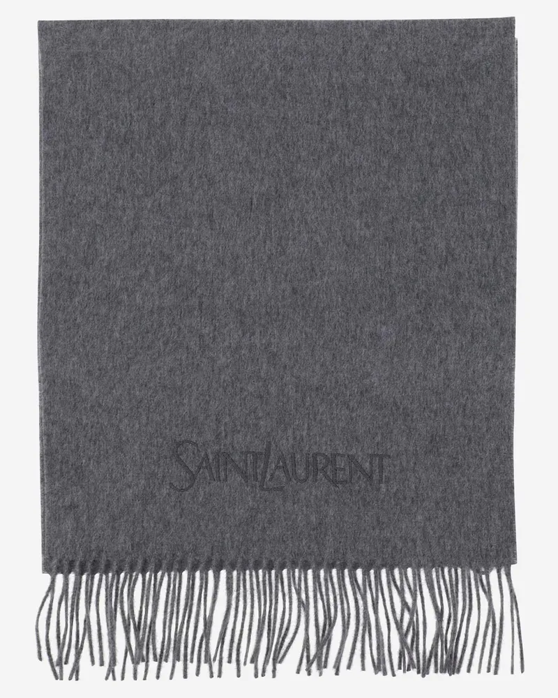 Saint Laurent Men's Cashmere Jacquard Scarf Light Gray Scarfs Gray