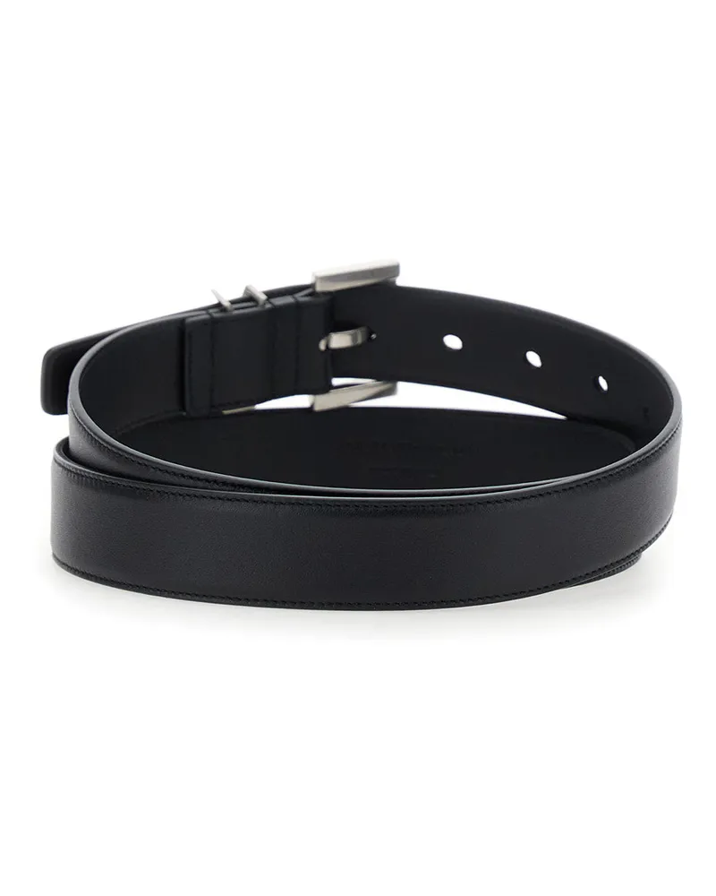 Saint Laurent Women's Belt With Cassandre Plate, Black Leather Calf Black