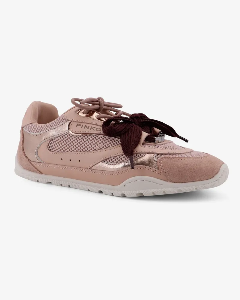 Pinko Women's Sneakers Yulia Mesh Beige Leather Trainers Beige