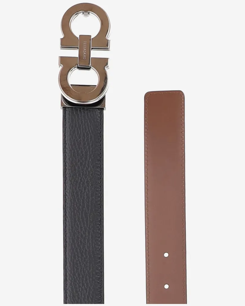 Ferragamo Men's Belt Calf Leather Black-Radica-Mid Brown Black/radica/mid Black