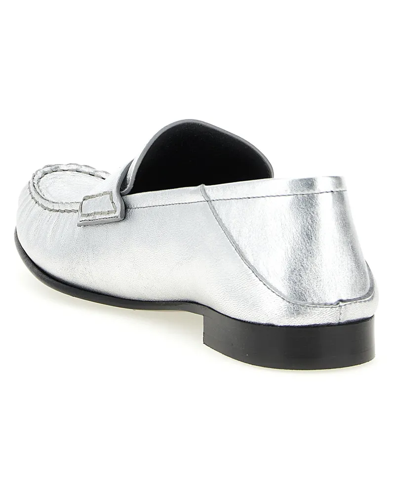 Versace Women's Silver Lamb Leather Slip-On Loafers Silver