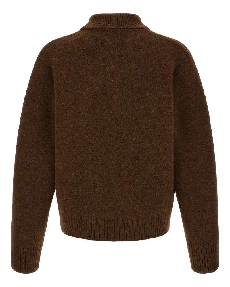 AMI Paris Alpaca-Wool Knit Polo — Brown Brown