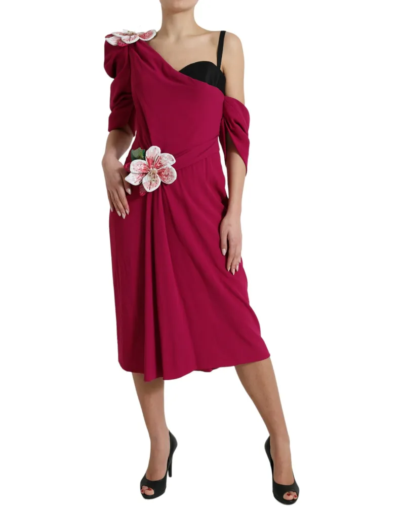 Dolce & Gabbana Women's Purple Flower Embellished One Shoulder Dress Silk Purple