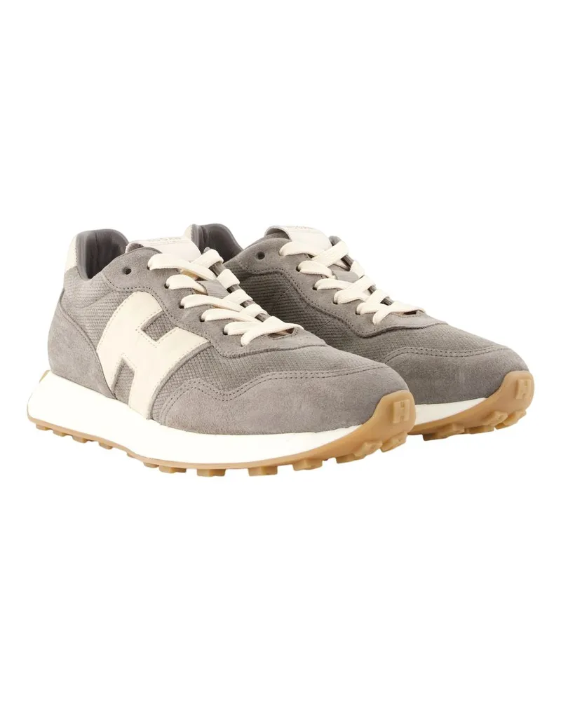 Hogan Men's H601 Allacciato H Patch Sneakers -  Leather Grey Goatskin Shoes Gray