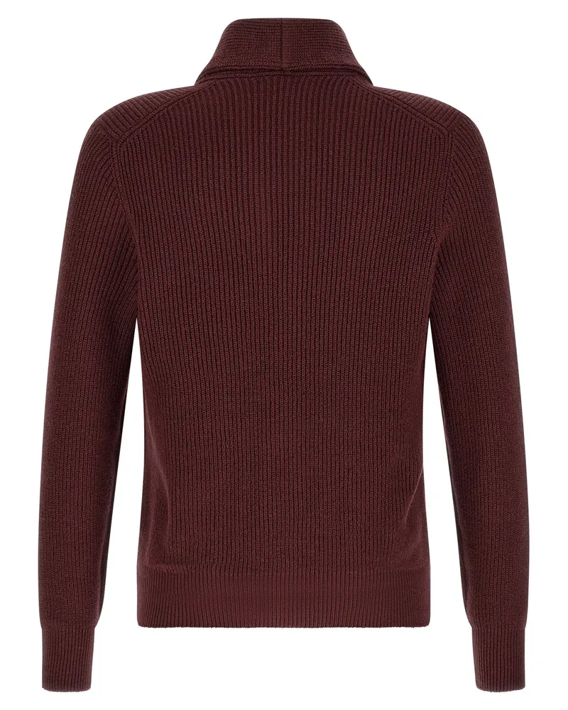 Brunello Cucinelli Malfilé Cotton Cardigan — Burgundy Burgundy