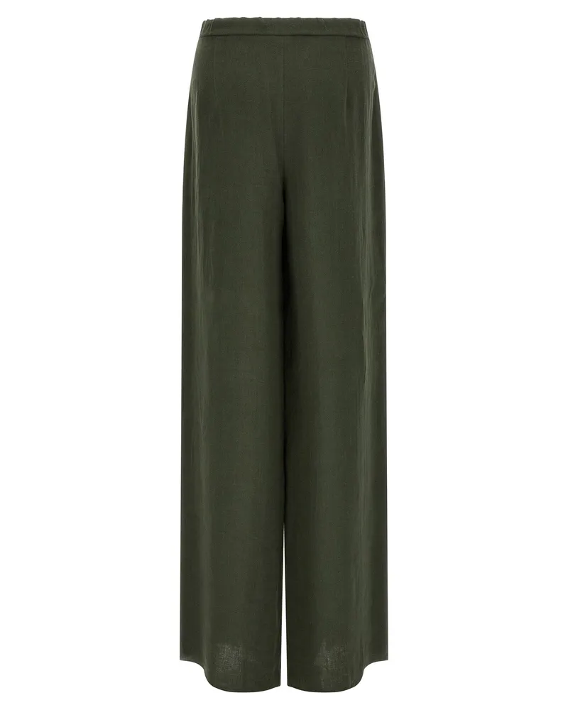 Max Mara Pure Linen Wide-Leg Trousers — Olive Olive