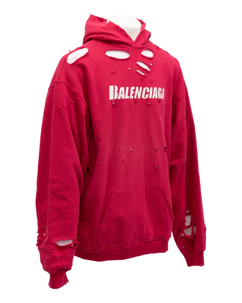 Balenciaga Distressed Cotton Hoodie — Red Red