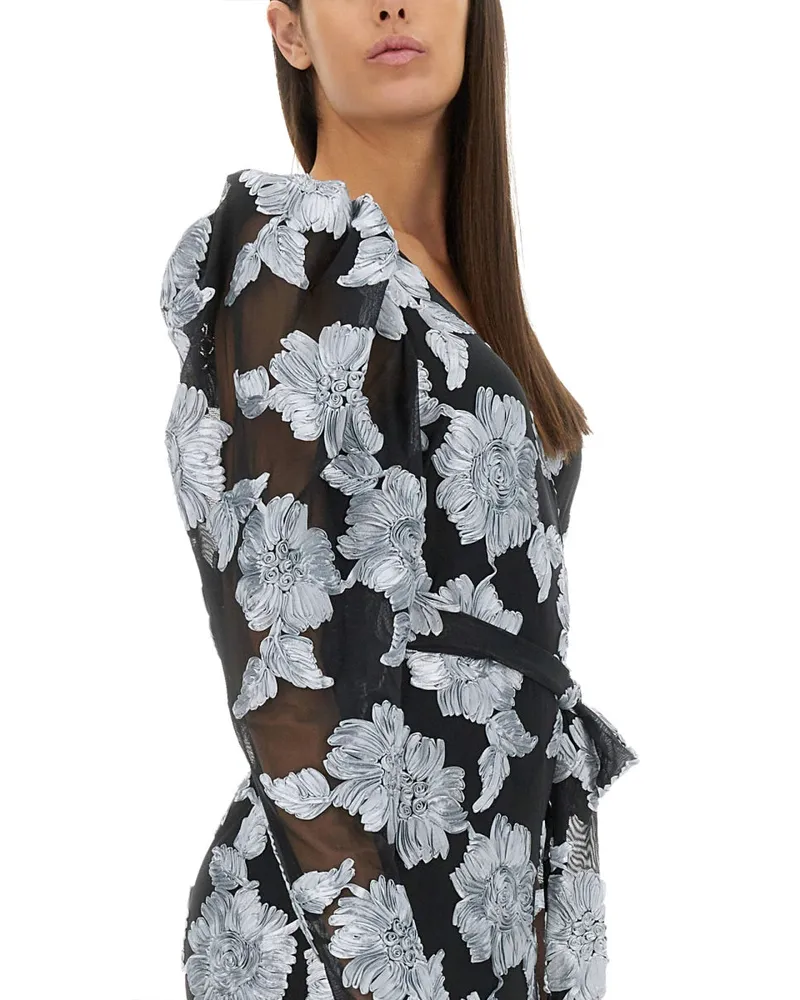 ROTATE Birger Christensen Recycled Polyester Floral Dress — Black Black