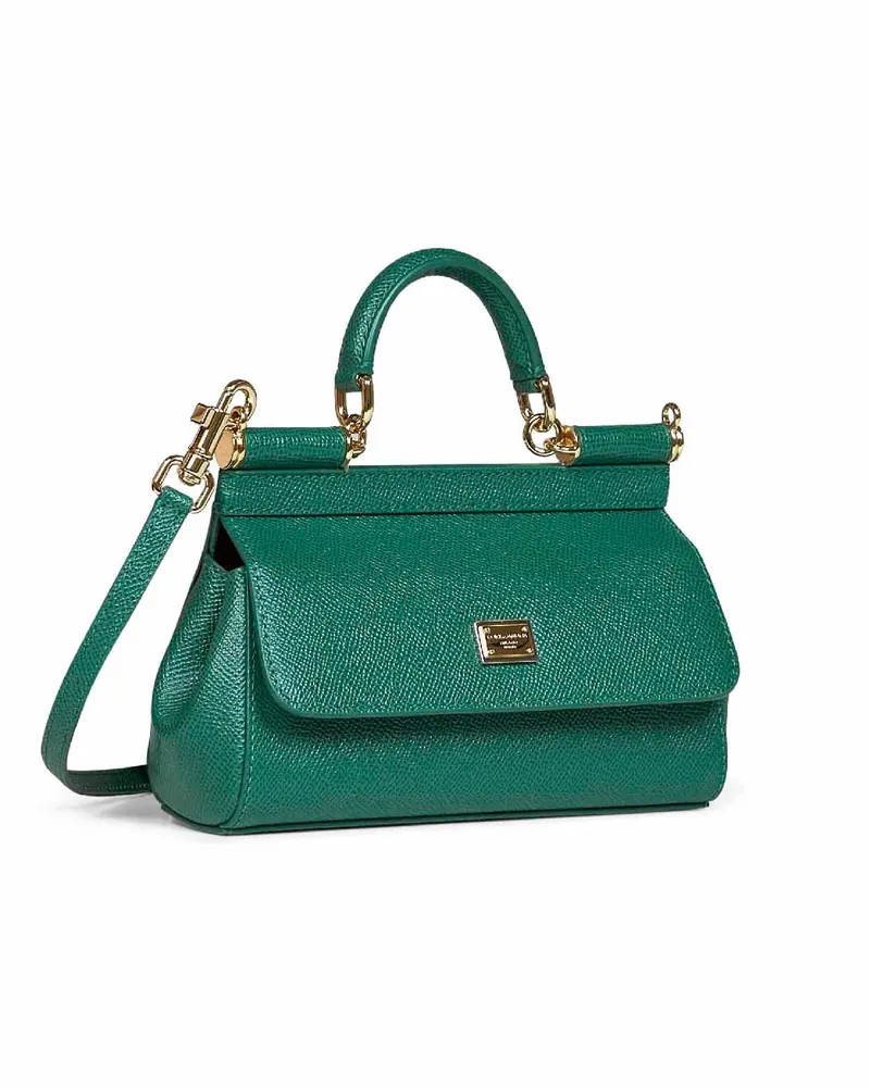 Dolce & Gabbana Women's Handbag Sicily Mini Green Calf Leather Handbags Hand Bags Green