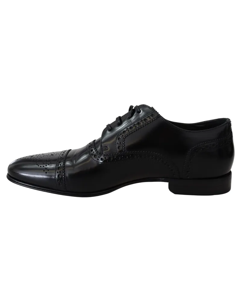 Dolce & Gabbana Black Leather Men Derby Formal Loafers Shoes Black