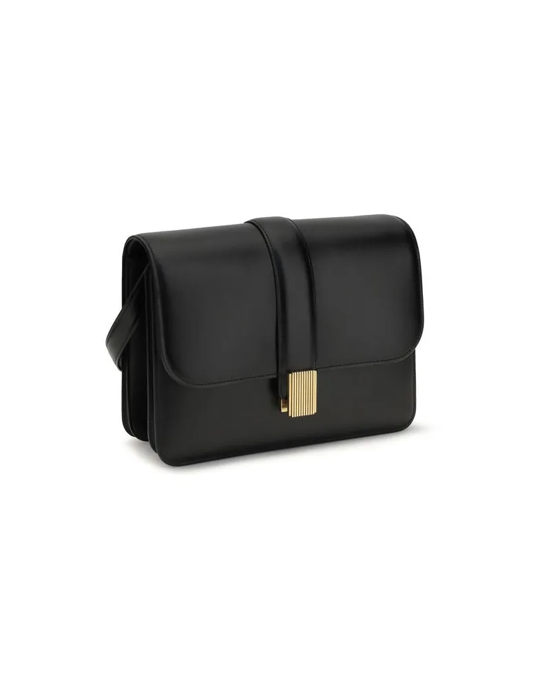 KHAITE Women's Black Calf Leather Bos Taurus Shoulder Bag Black