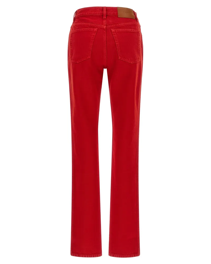 Chloé Garment-Dyed Cotton Jeans — Red Red