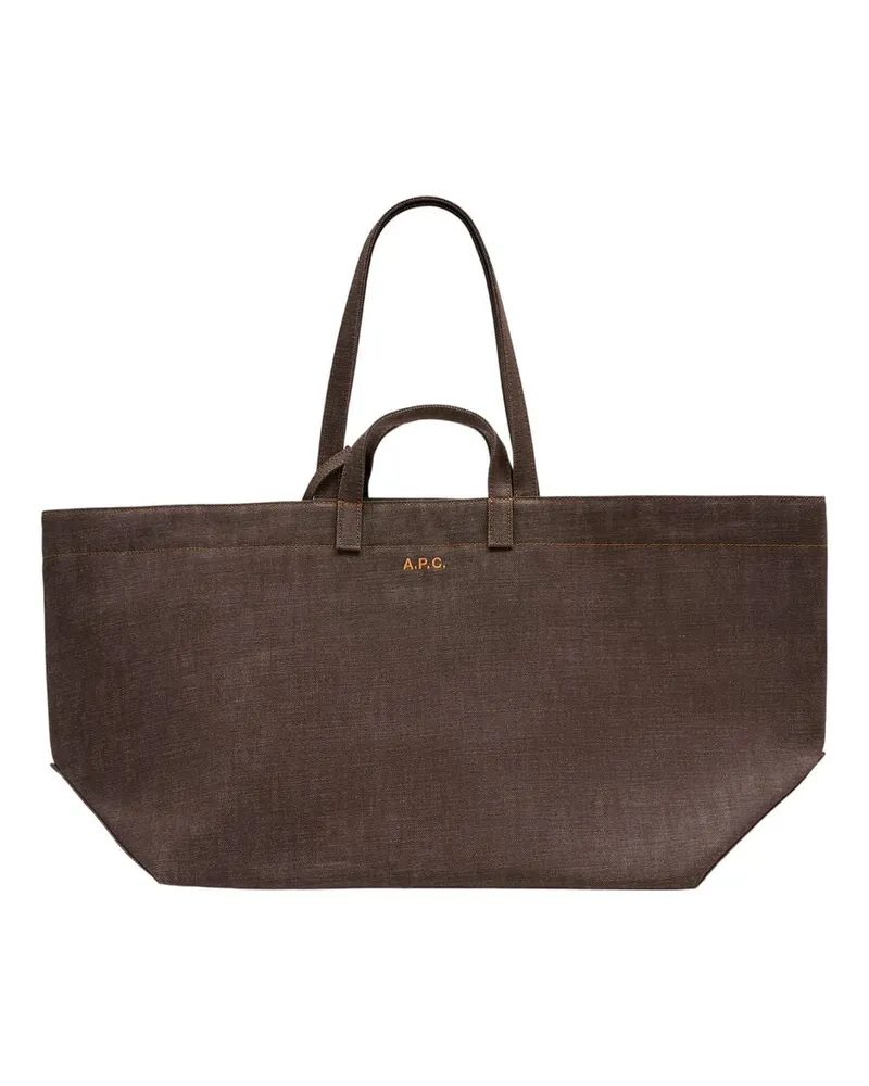 A.P.C. Unisex Le Drummer Shopper Bag -  Cotton Brown Totes-Shopping-Bags Brown