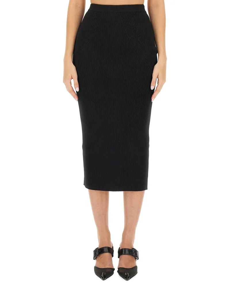 Alexander McQueen Wool-Blend Knit Pencil Skirt — Black Black