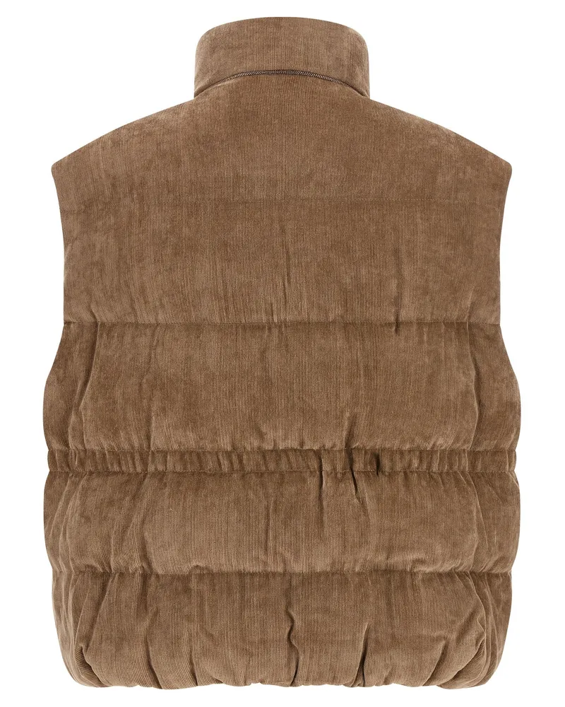 Brunello Cucinelli Corduroy Feather-Padded Vest — Beige Beige