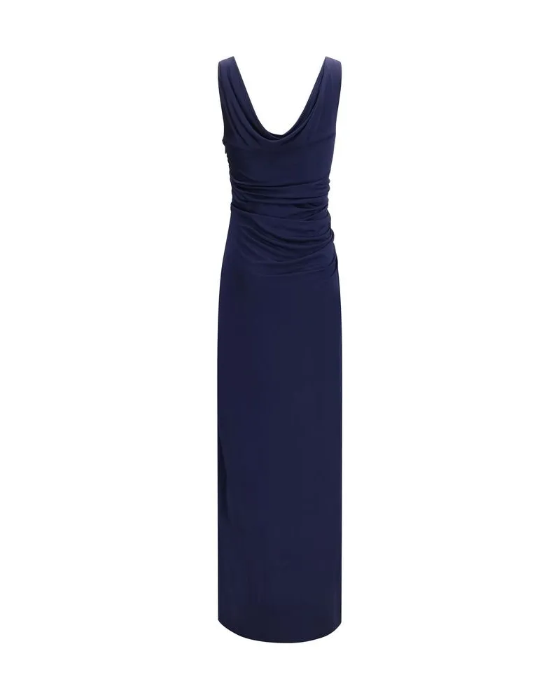 Versace Draped Viscose Column Dress — Navy Navy