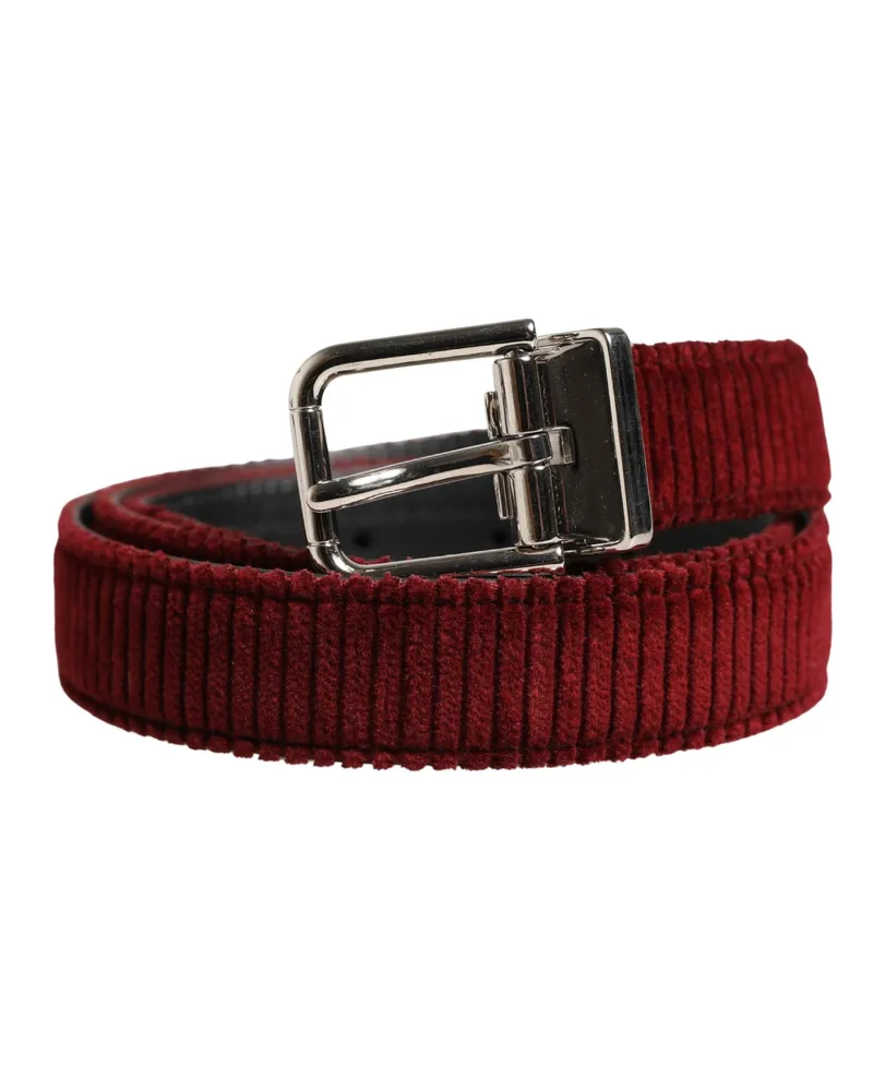 Dolce & Gabbana Men Red Velvet Leather Metal Buckle Belt Calf Red