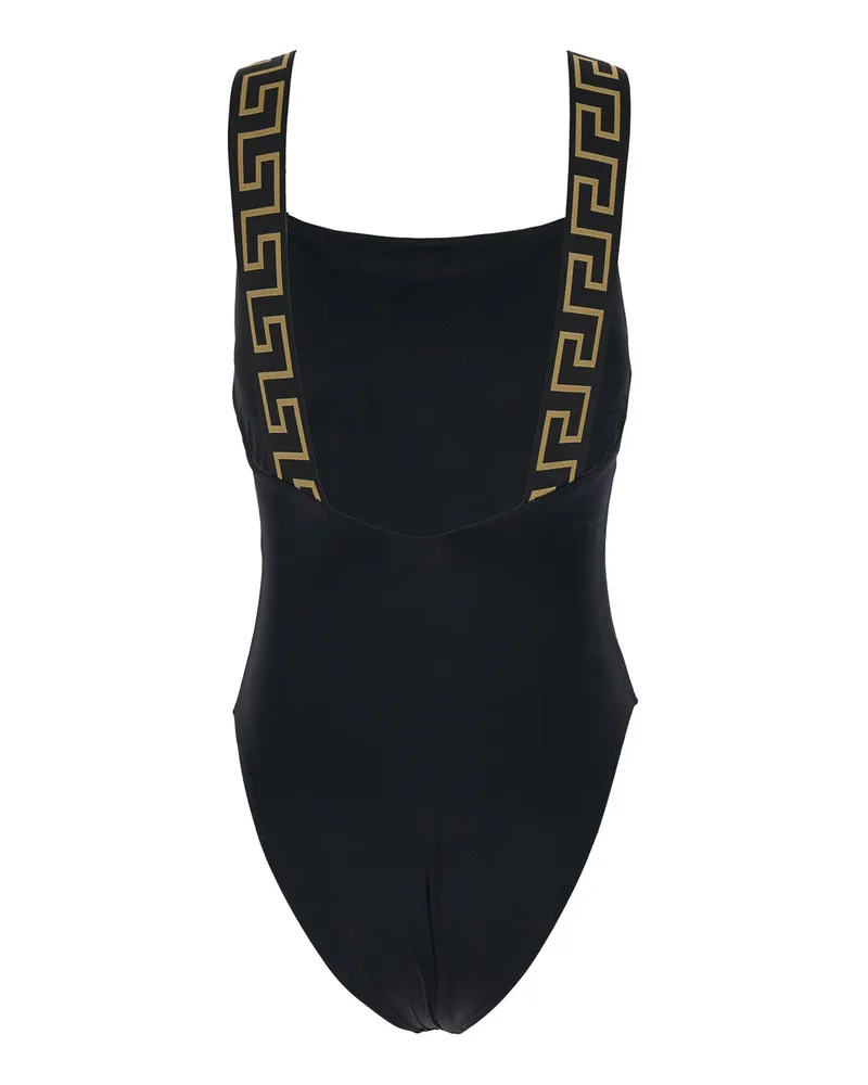 Versace Women's One-Piece Swimsuit With Greca Detail Black Nylon Swimwear Sea Clothing Black