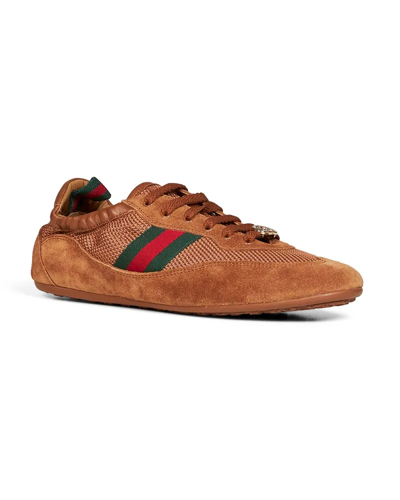 Gucci Women's Sneakers Shift Brown Suede Calfskin Trainers Brown