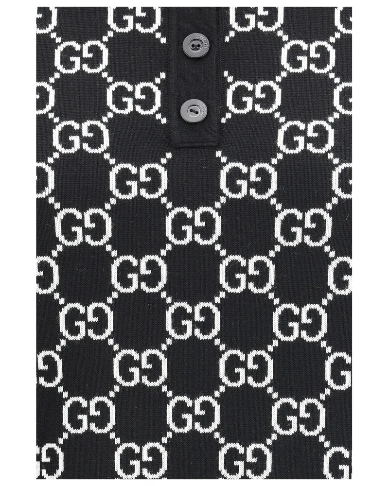Gucci Women Polo Top Gg Wool Jacquard Black-White T-Shirts & Jerseys Black/white Black
