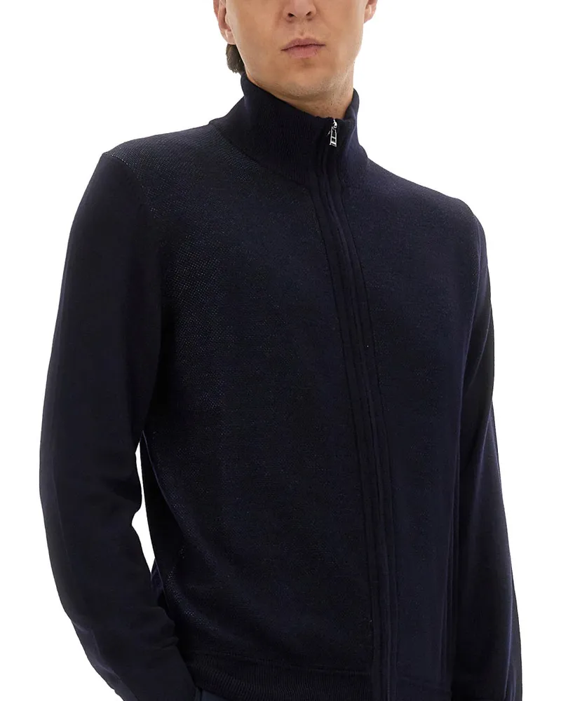 HUGO BOSS Virgin Wool Zip Sweater — Blue Blue
