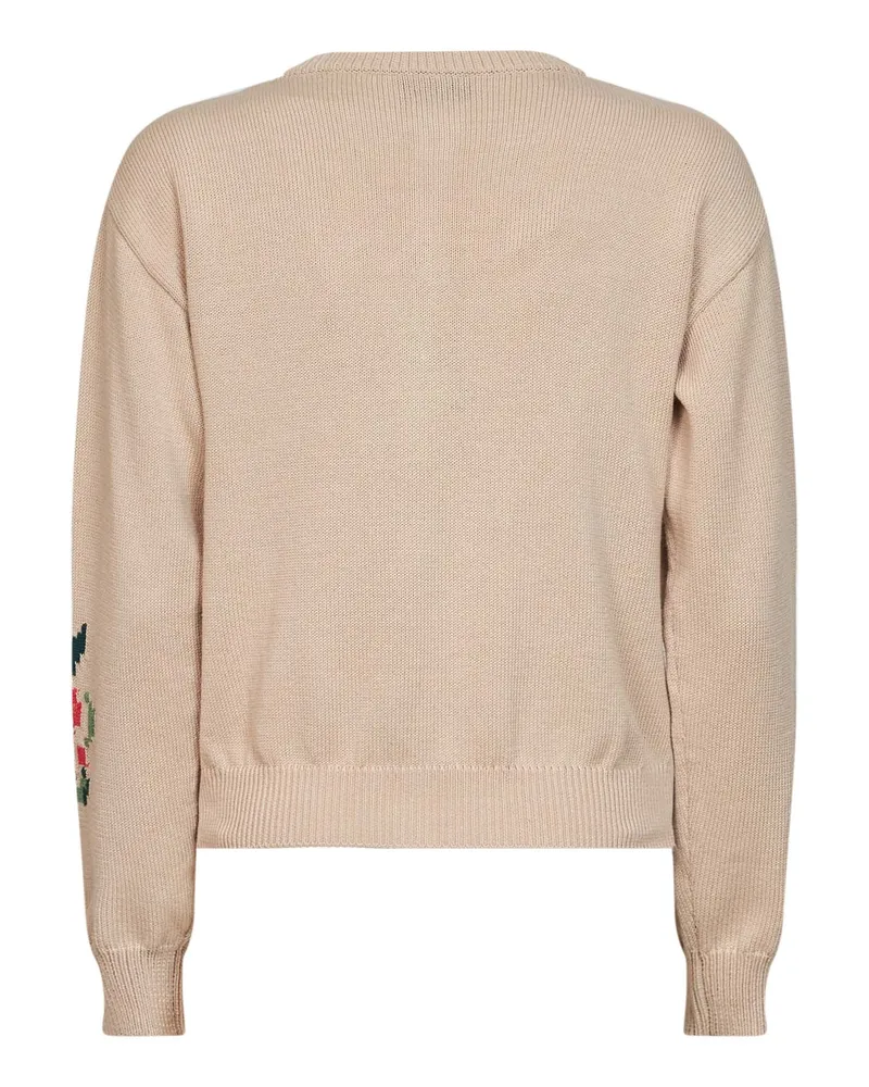 Max Mara Intarsia-Knit Floral Cardigan — Beige Beige