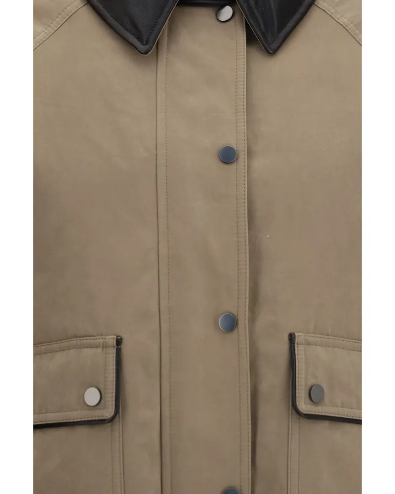 Brunello Cucinelli Women's Padded Down Jacket, Leather Collar, Mushroom Cotton Beige