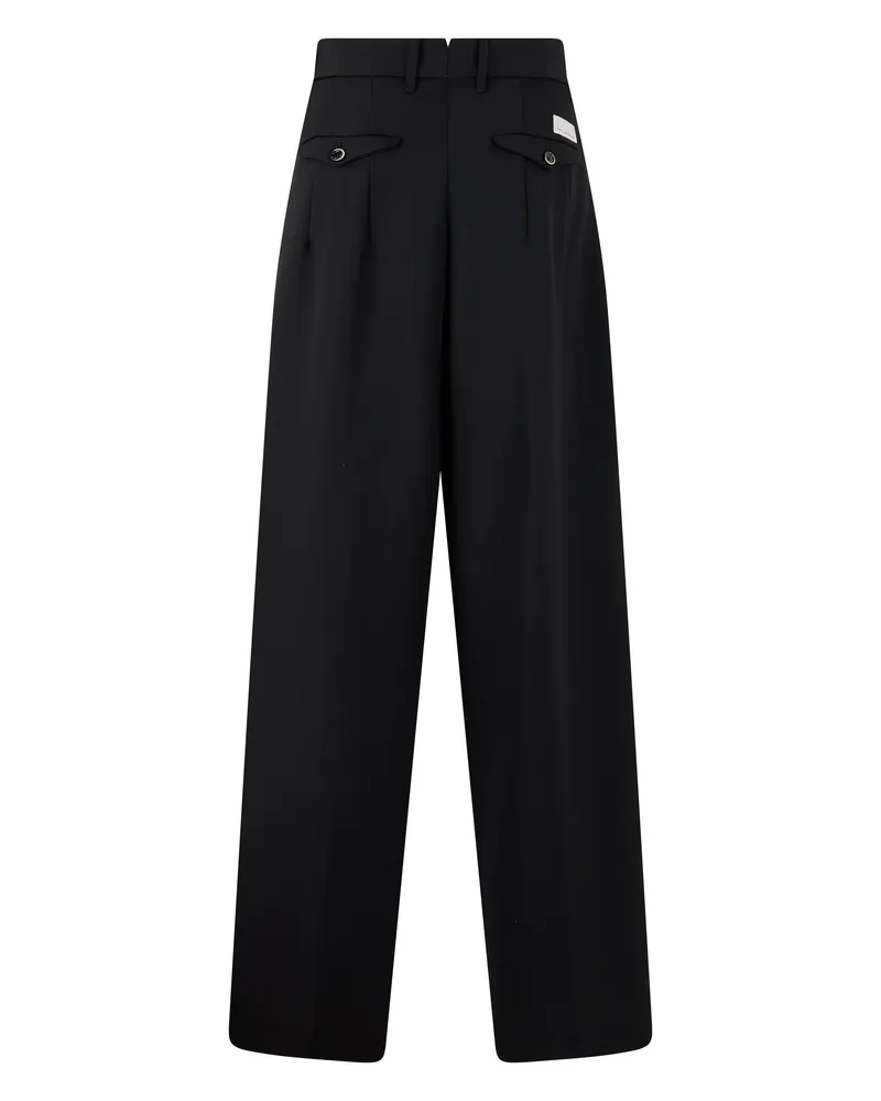 nine:inthe:morning Wide-Leg Pleated Wool Trousers — Black Black