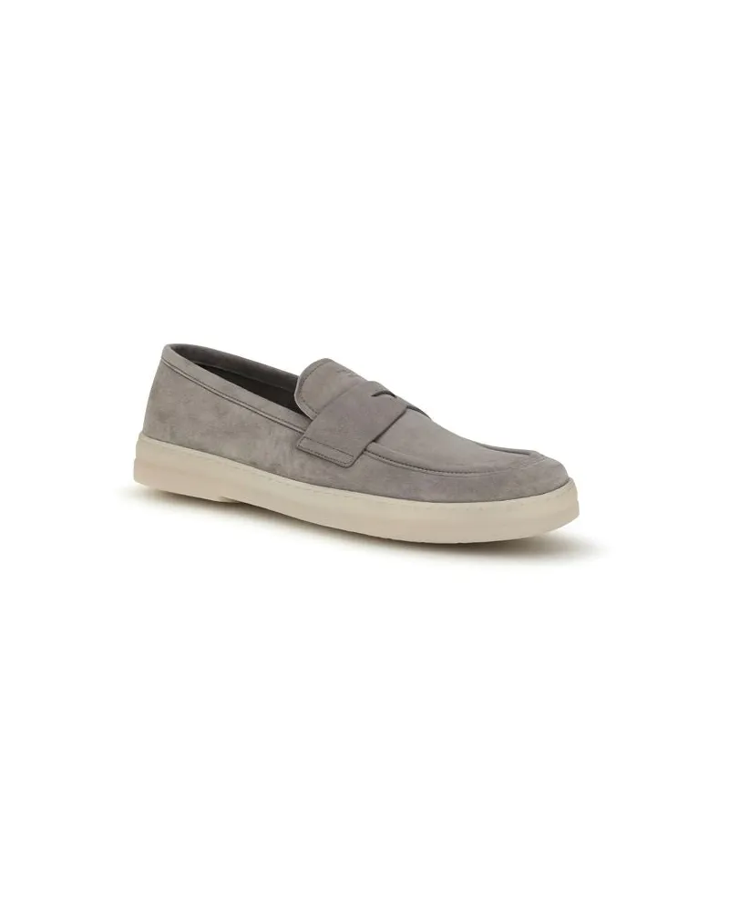 Prada Men's Gray Calf Leather Bos Taurus Slip-On Loafers Gray