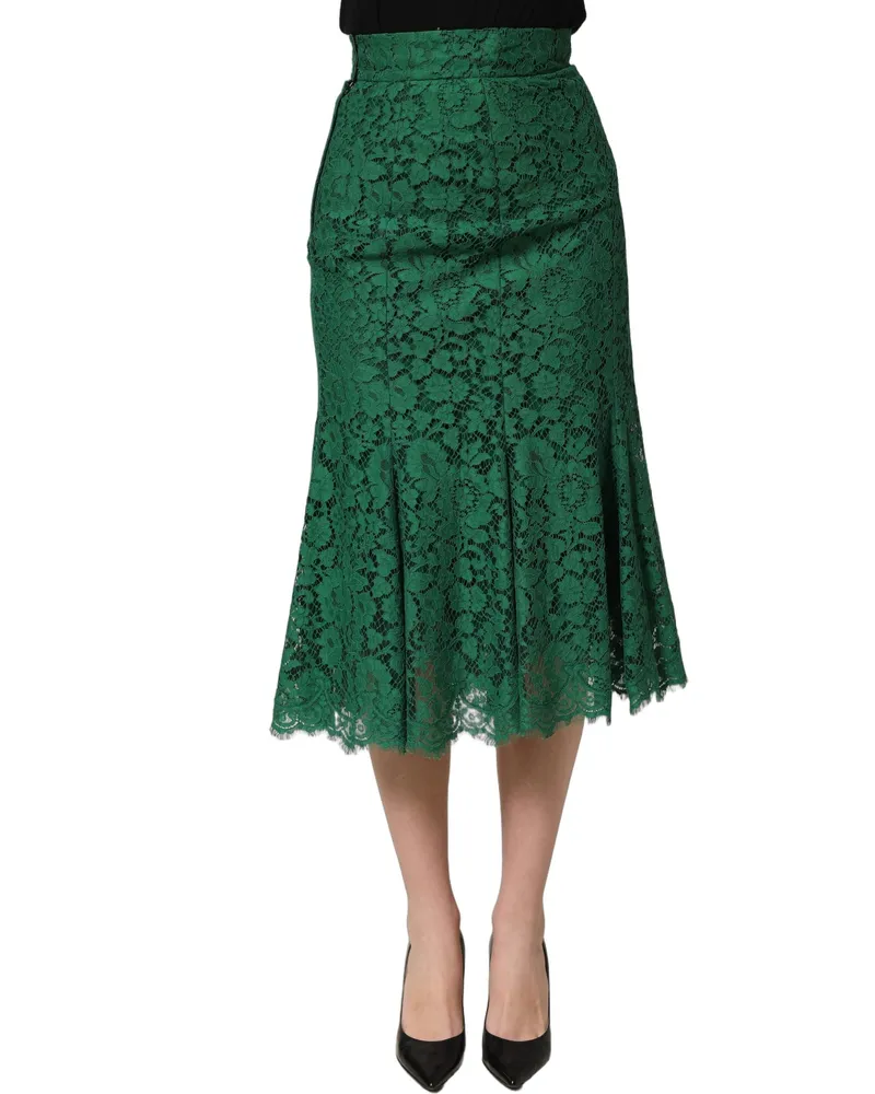 Dolce & Gabbana Women's Green Lace High Waist Mermaid Midi Skirt Cotton Nylon Viscose Green