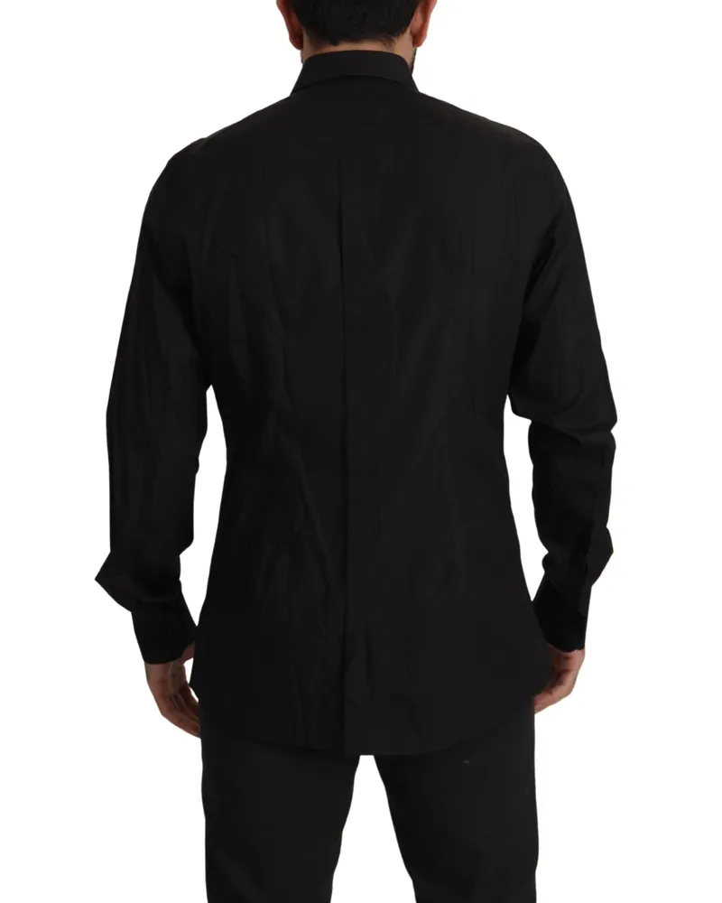 Dolce & Gabbana Men's Black Gold Slim Fit Tuxedo Dress Shirt Cotton Black
