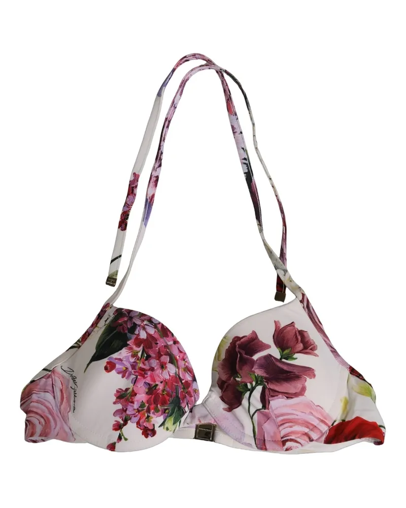 Dolce & Gabbana Women's White Floral Print Nylon Beachwear Bikini Top Elastane White
