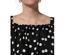 Women's Black White Polka Dot Off Shoulder Top With Dots Cotton