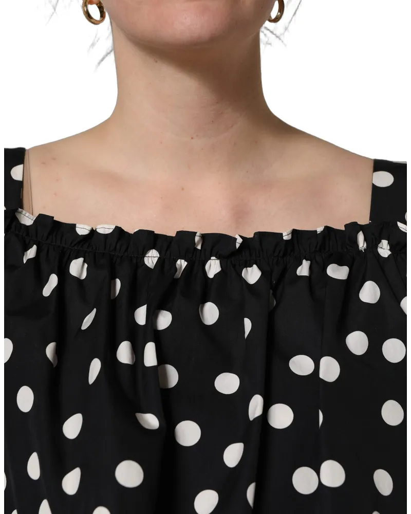 Dolce & Gabbana Women's Black White Polka Dot Off Shoulder Top With Dots Cotton Black