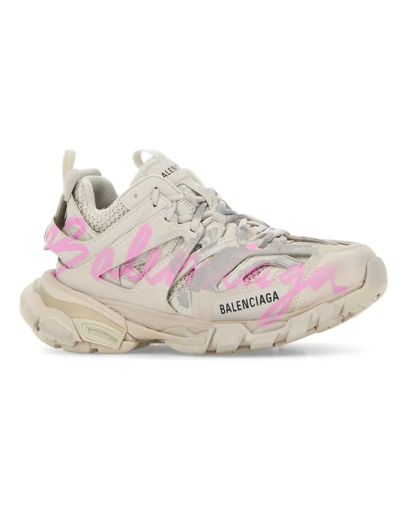 Balenciaga Women's White Mesh And Rubber Track Sneakers Beige - Pink T Polyurethane Polyester Beige