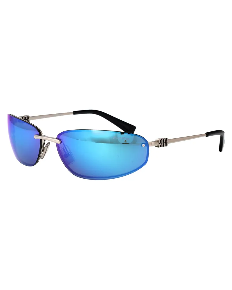Miu Miu 0MU Mirrored Blue Lens Sunglasses — Silver Silver