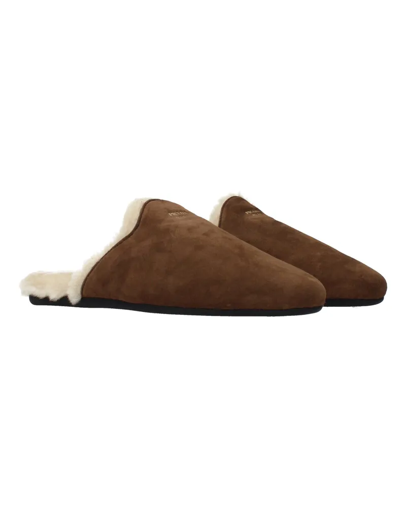 Prada Women's Brown Leather Slippers Brown