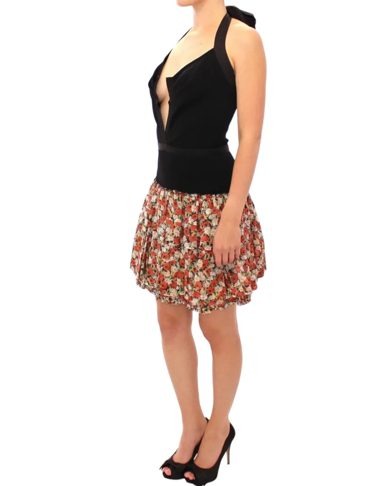 Dolce & Gabbana Women Multicolor Floral Bubble Halterneck Dress Cotton Black