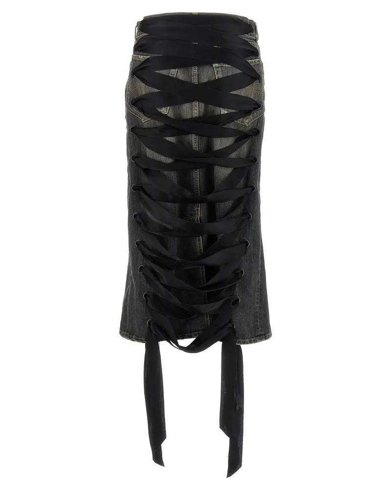 Balenciaga Lace-Up Denim Skirt — Grey Grey