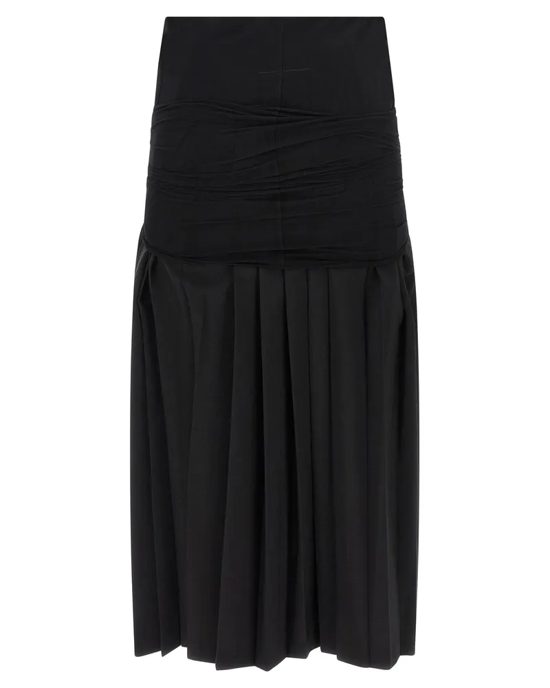 Maison Margiela Double Layer Pleated Wool Blend Skirt — Black Black