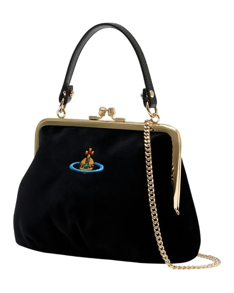 Vivienne Westwood Women's Granny Frame Purse -  Leather Black Cotton Bags Handbags-Purses Black